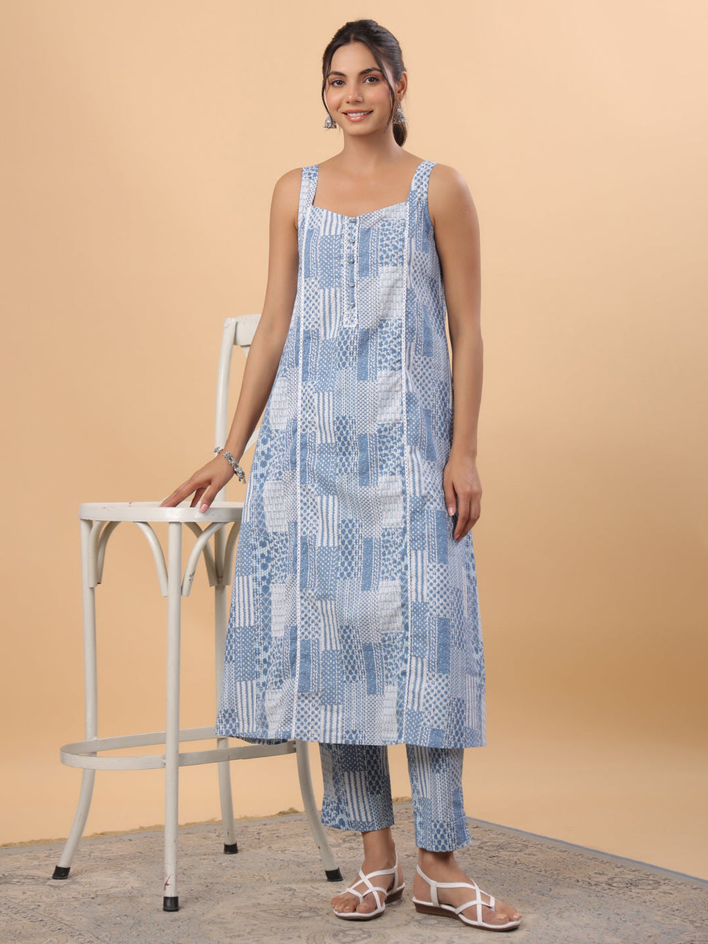 Janasya Blue Cambric Ethnic Motifs Set - Distacart