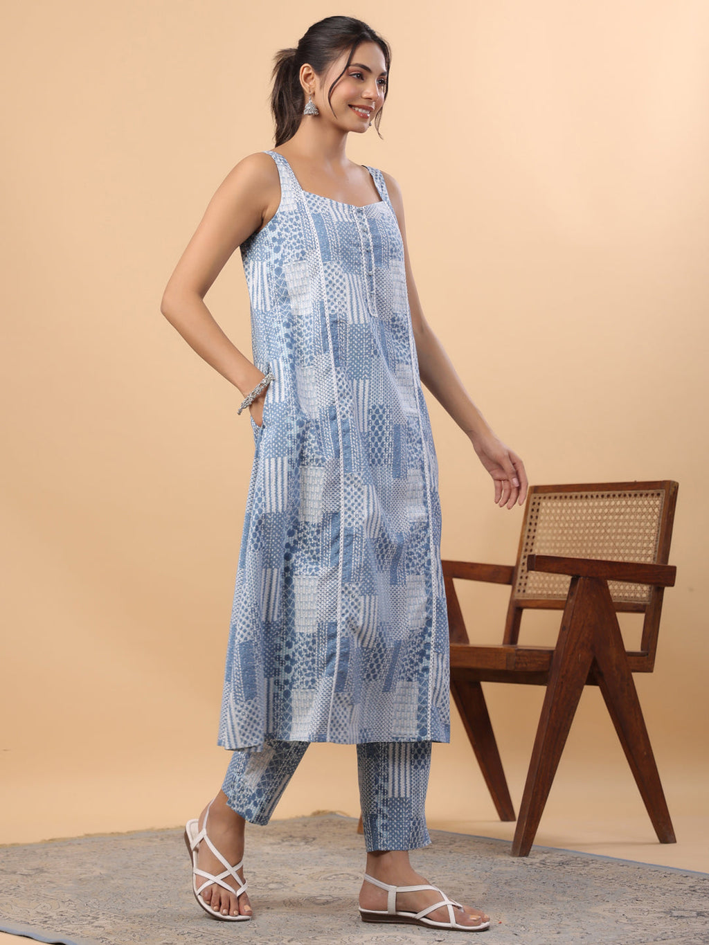 Janasya Blue Cambric Ethnic Motifs Set - Distacart