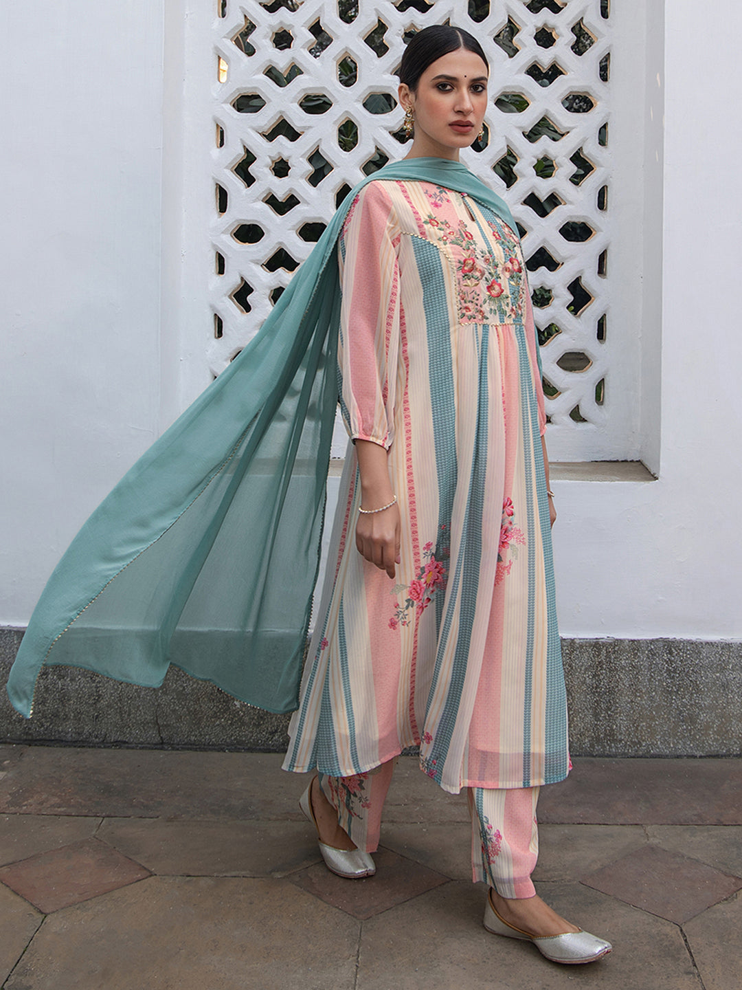 Janasya From Style Master Georgette Floral A-Line Kurta Set - Distacart