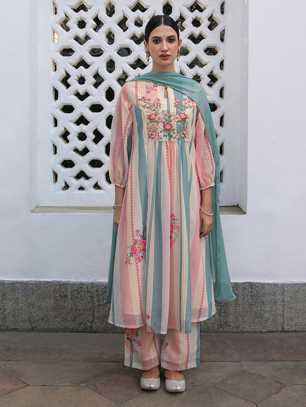Janasya From Style Master Georgette Floral A-Line Kurta Set - Distacart