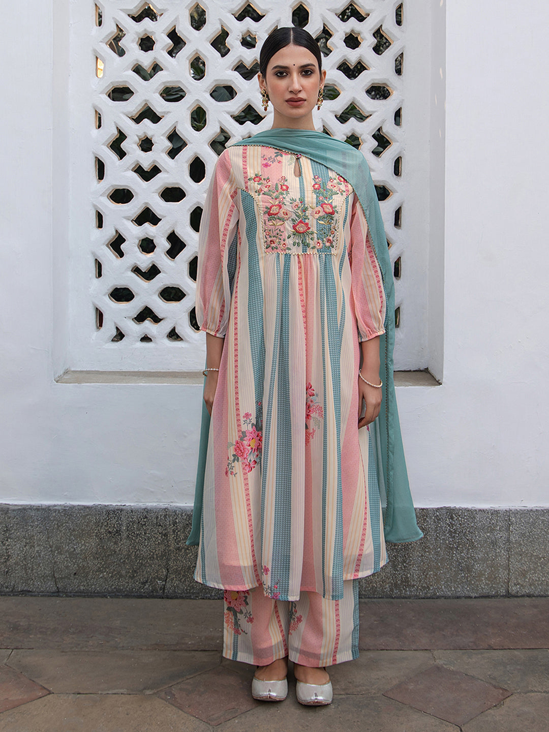 Janasya From Style Master Georgette Floral A-Line Kurta Set - Distacart