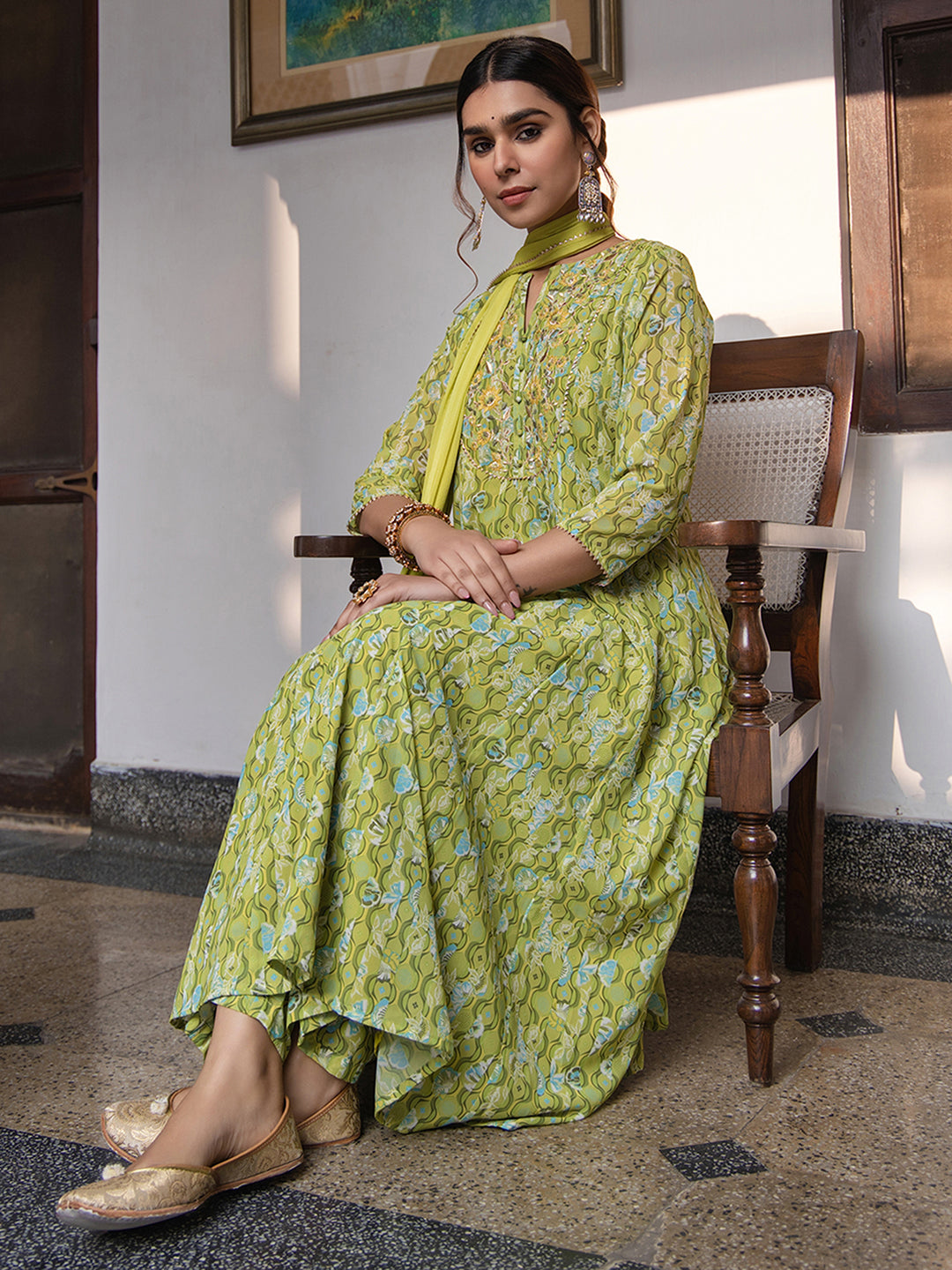 Janasya Light Georgette Yoke Embroidery Anarkali Kurta Set - Distacart