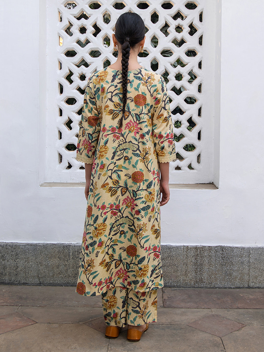Janasya Light Cotton Floral Gathered Kurta Set - Distacart
