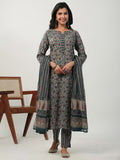 Janasya Beige Cambric Floral Kurta Set