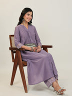 Janasya Dark Muslin Embroidered A-Line Kurta Set - Distacart