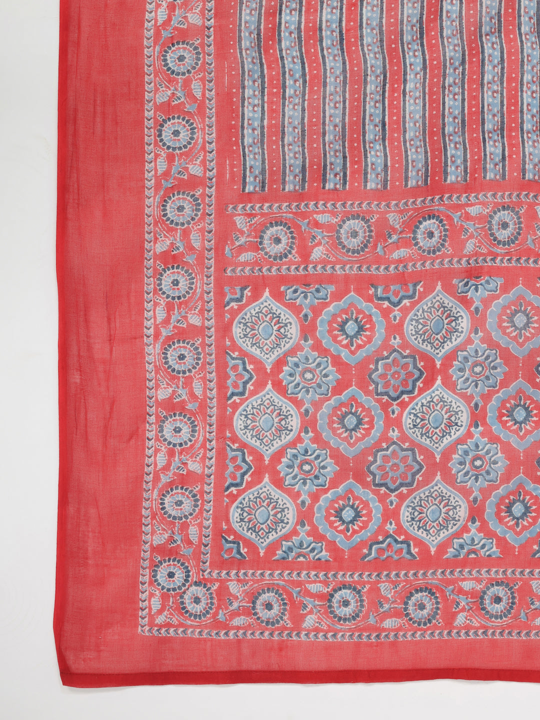 Janasya Straight Cambric Red Ethnic Motifs V-Neck Set