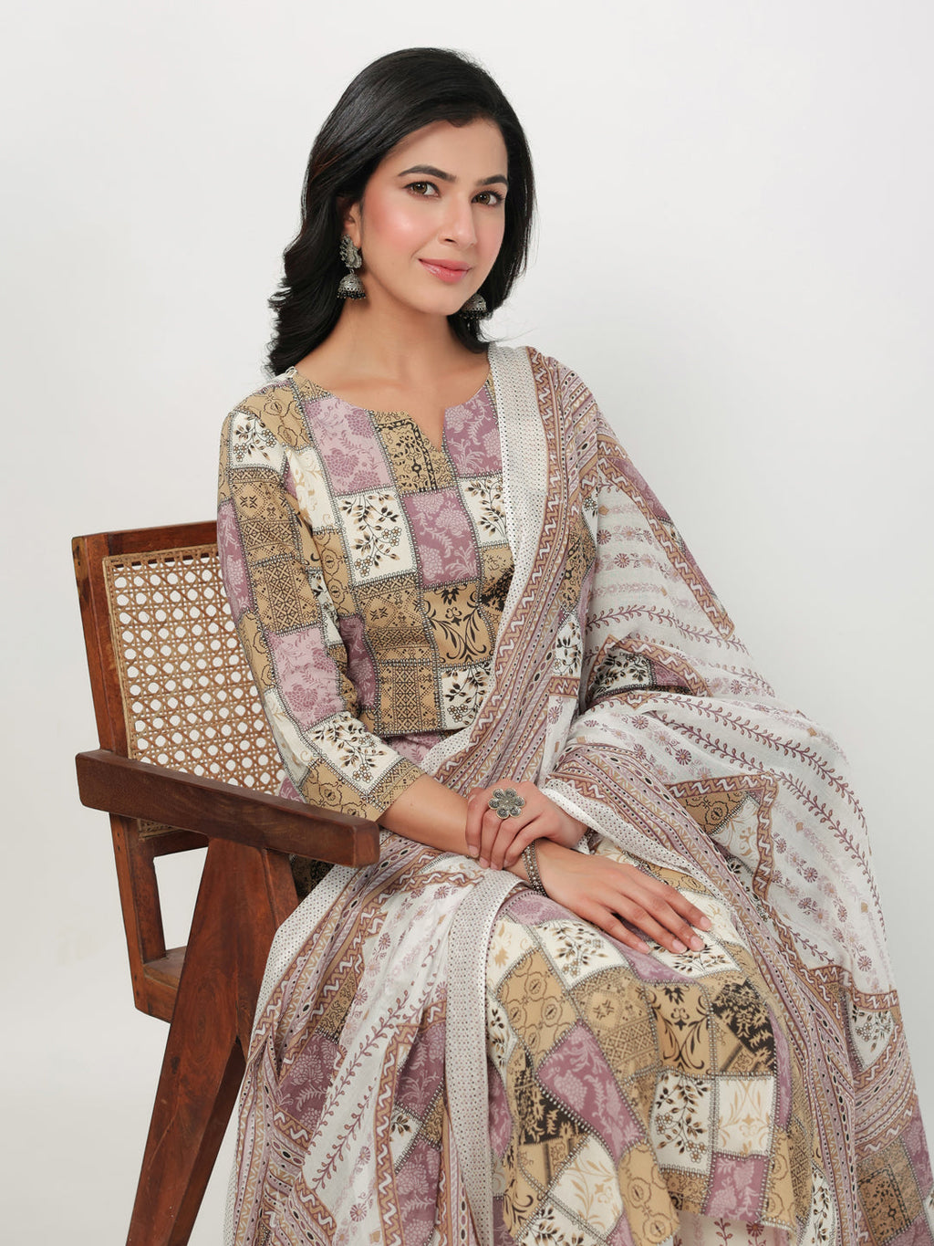 Janasya Regular Cambric Multicolour mix match Notch Neck Set