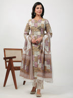 Janasya Regular Cambric Multicolour mix match Notch Neck Set
