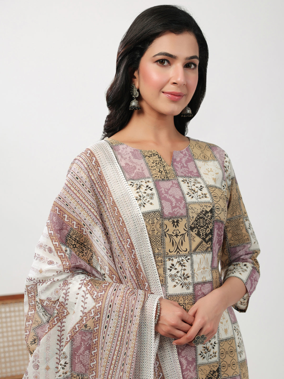 Janasya Regular Cambric Multicolour mix match Notch Neck Set