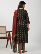 Janasya Black Cambric Ethnic Motifs Set