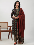 Janasya Black Cambric Ethnic Motifs Set