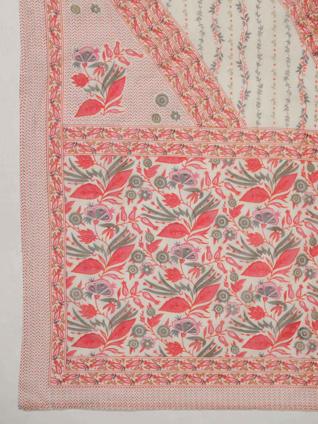 Janasya Straight Cambric Off White Floral V-Neck Set