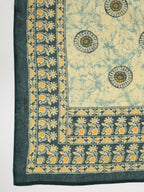 Janasya Straight Cambric Green Ethnic Motifs V-Neck Set