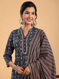Janasya Dark Cotton Ethnic Motifs Straight Kurta Set - Distacart