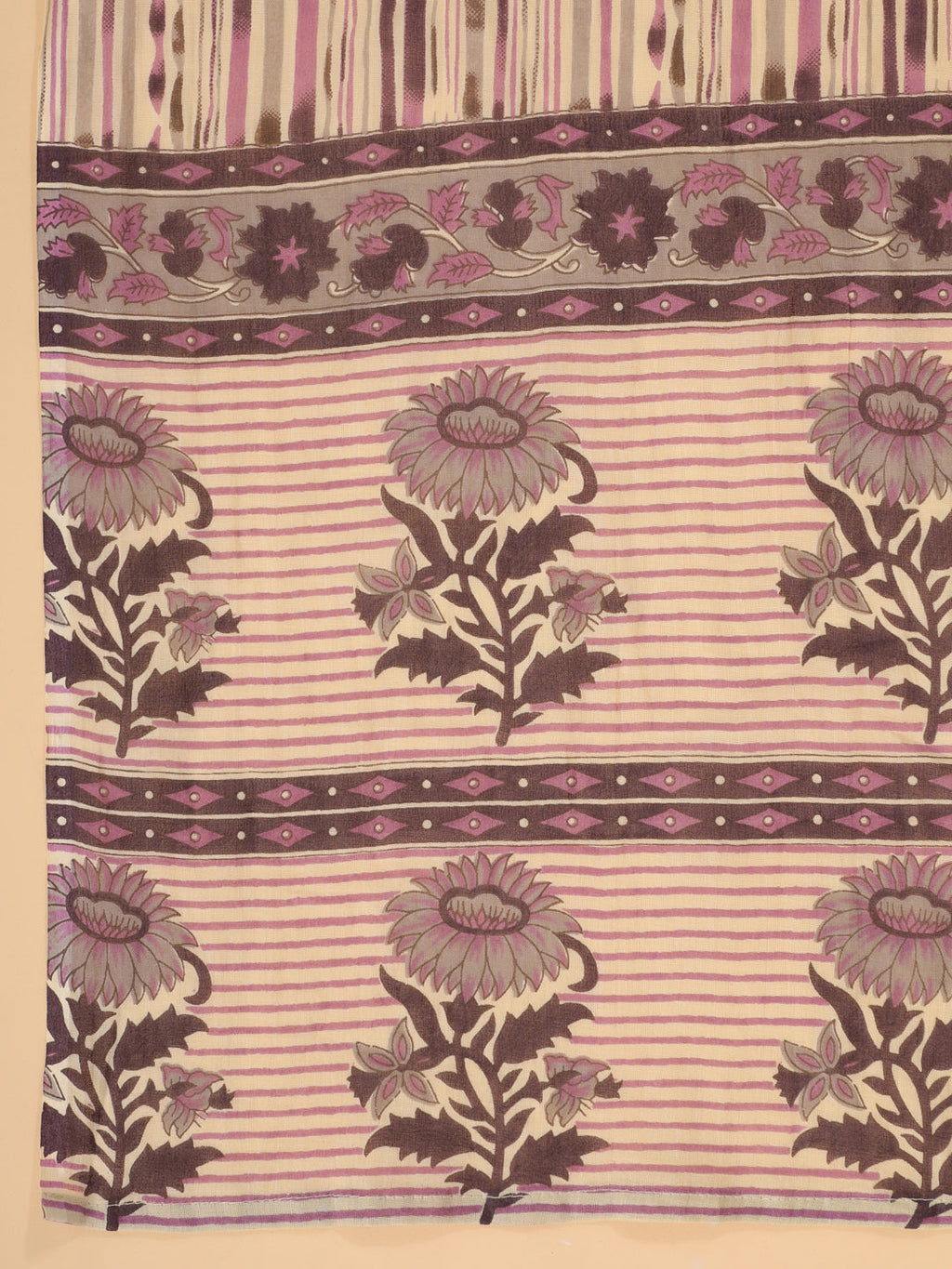 Janasya Regular Cotton Cream Floral Notch Neck Kurta,Bottom & Dupatta