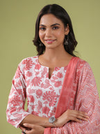 Janasya White Cambric Floral Set