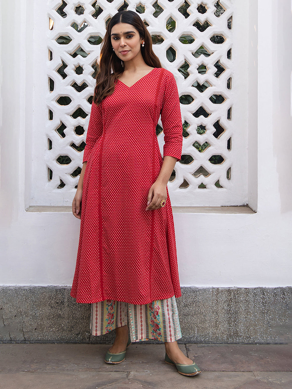 Janasya Dark Cotton Ethnic Motifs A-Line Kurta Set - Distacart