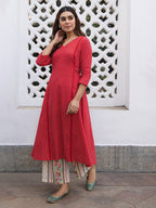 Janasya Dark Cotton Ethnic Motifs A-Line Kurta Set - Distacart