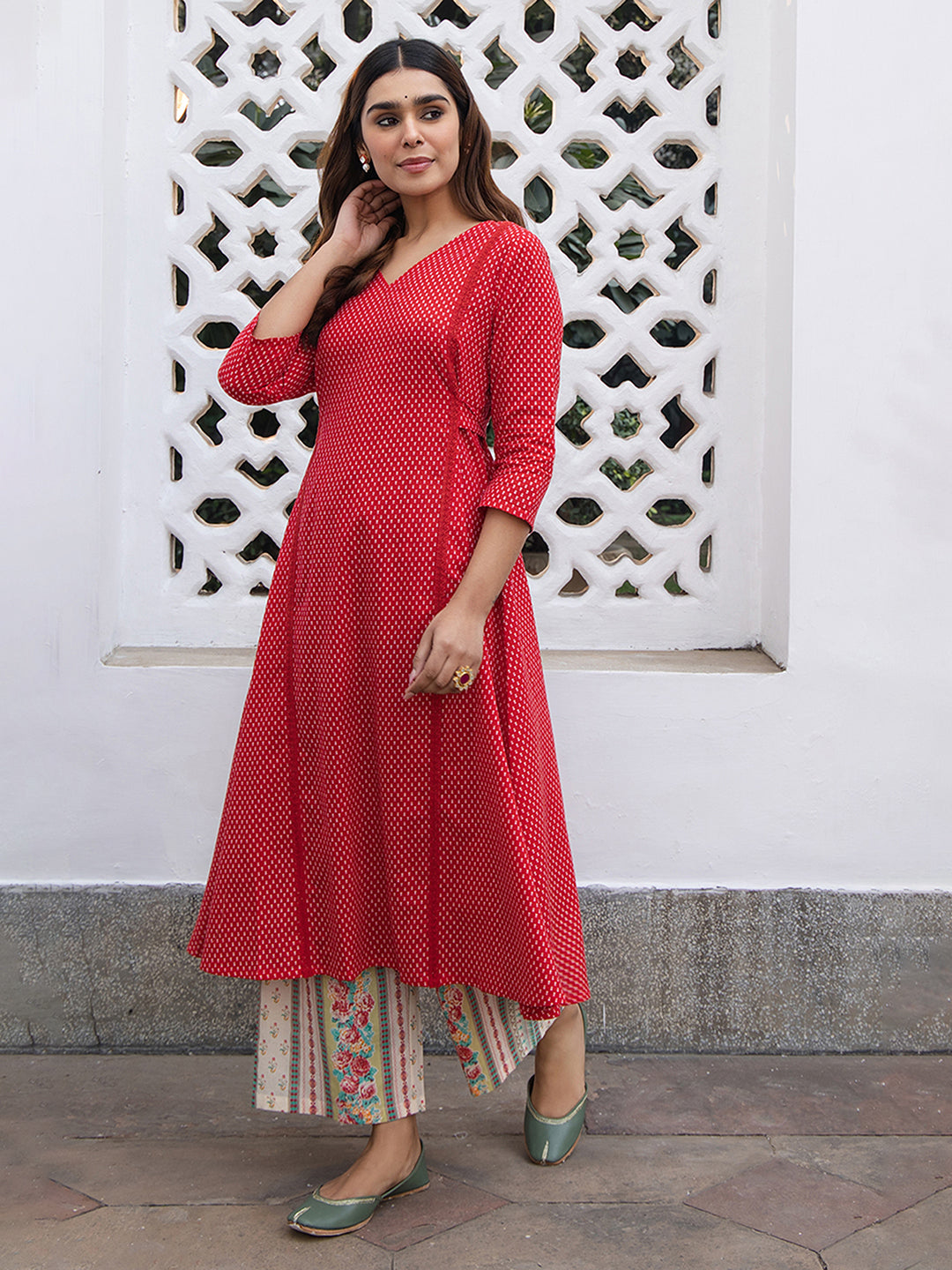 Janasya Dark Cotton Ethnic Motifs A-Line Kurta Set - Distacart