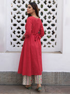Janasya Dark Cotton Ethnic Motifs A-Line Kurta Set - Distacart