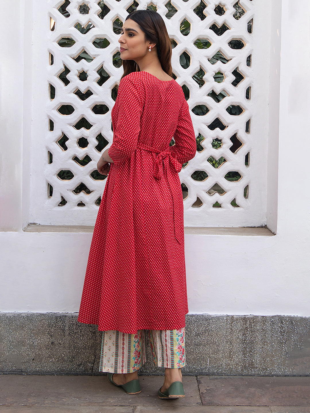 Janasya Dark Cotton Ethnic Motifs A-Line Kurta Set - Distacart