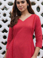 Janasya Dark Cotton Ethnic Motifs A-Line Kurta Set - Distacart