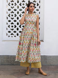 Janasya Light Green Cambric Ethnic Motifs Kurta & Bottom
