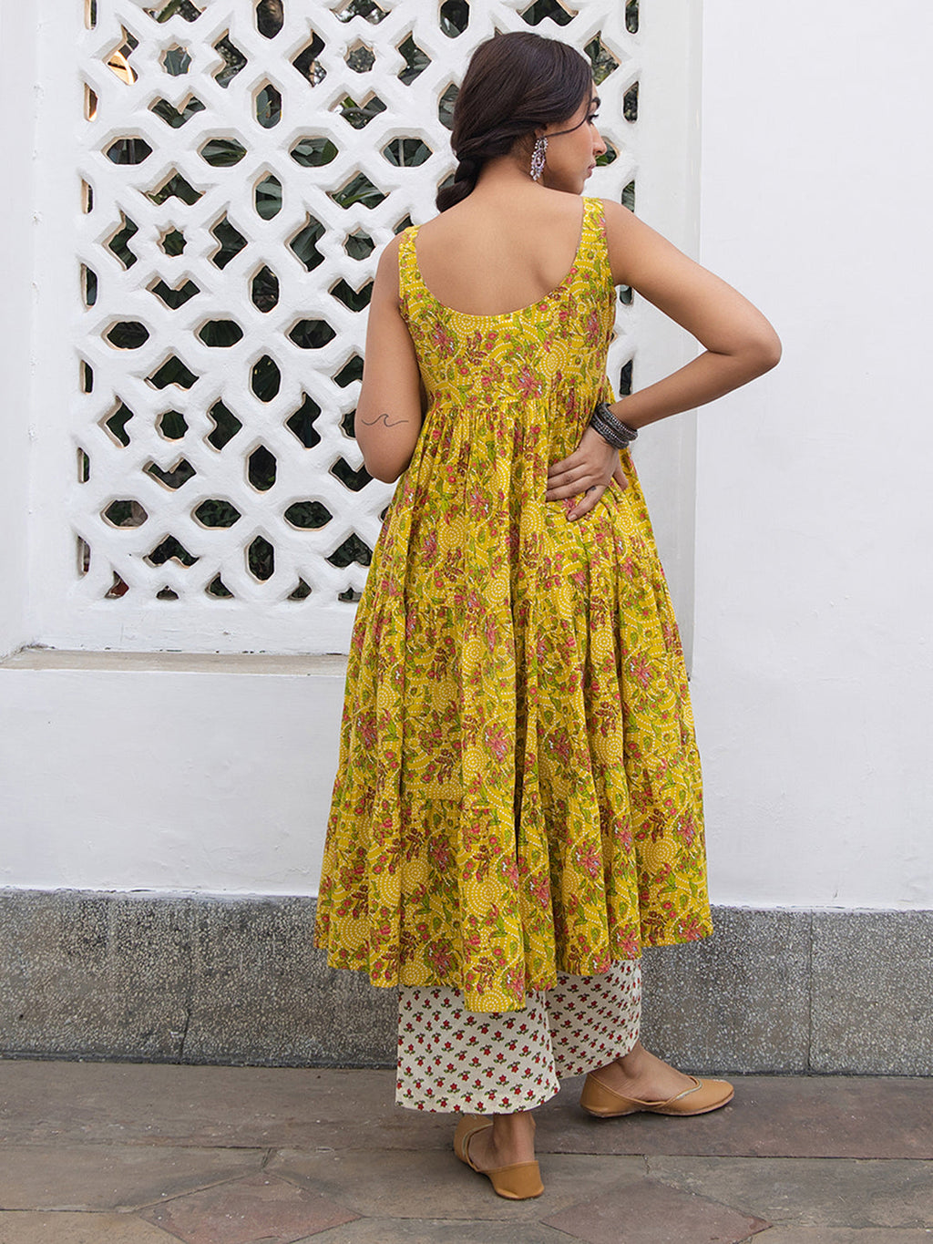 Janasya Bright Cotton Floral Gathered Kurta Set - Distacart