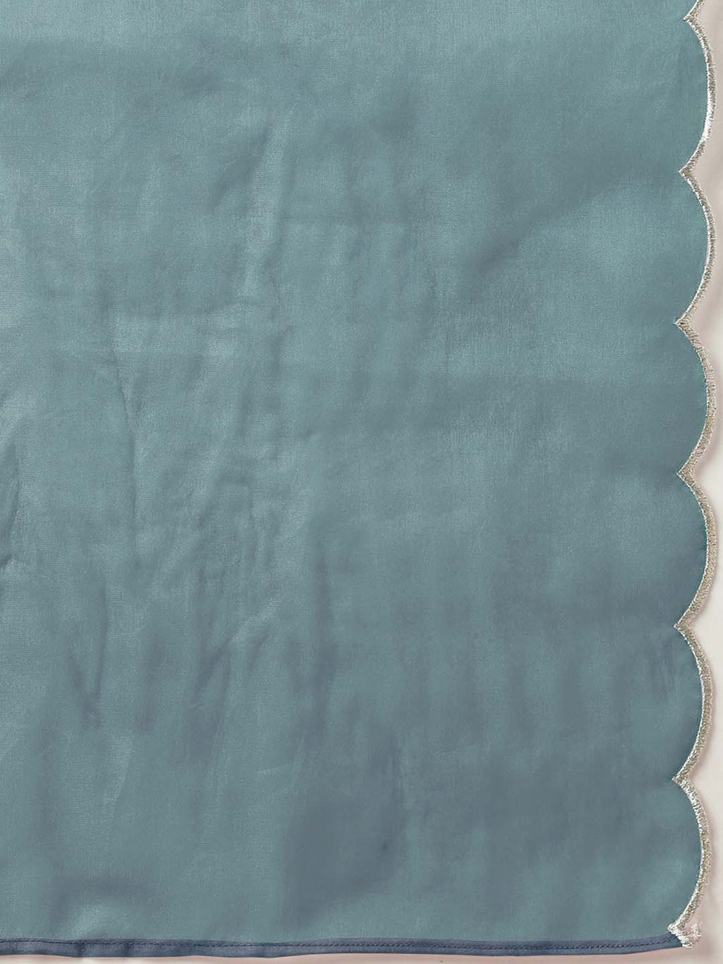 Janasya Regular Chinnon Ice Blue Embroidered V-Neck Kurta,Bottom & Dupatta