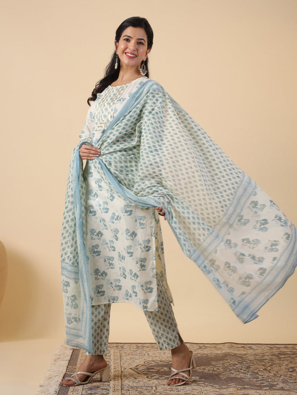 Janasya Bright Cotton Floral Straight Kurta Set - Distacart
