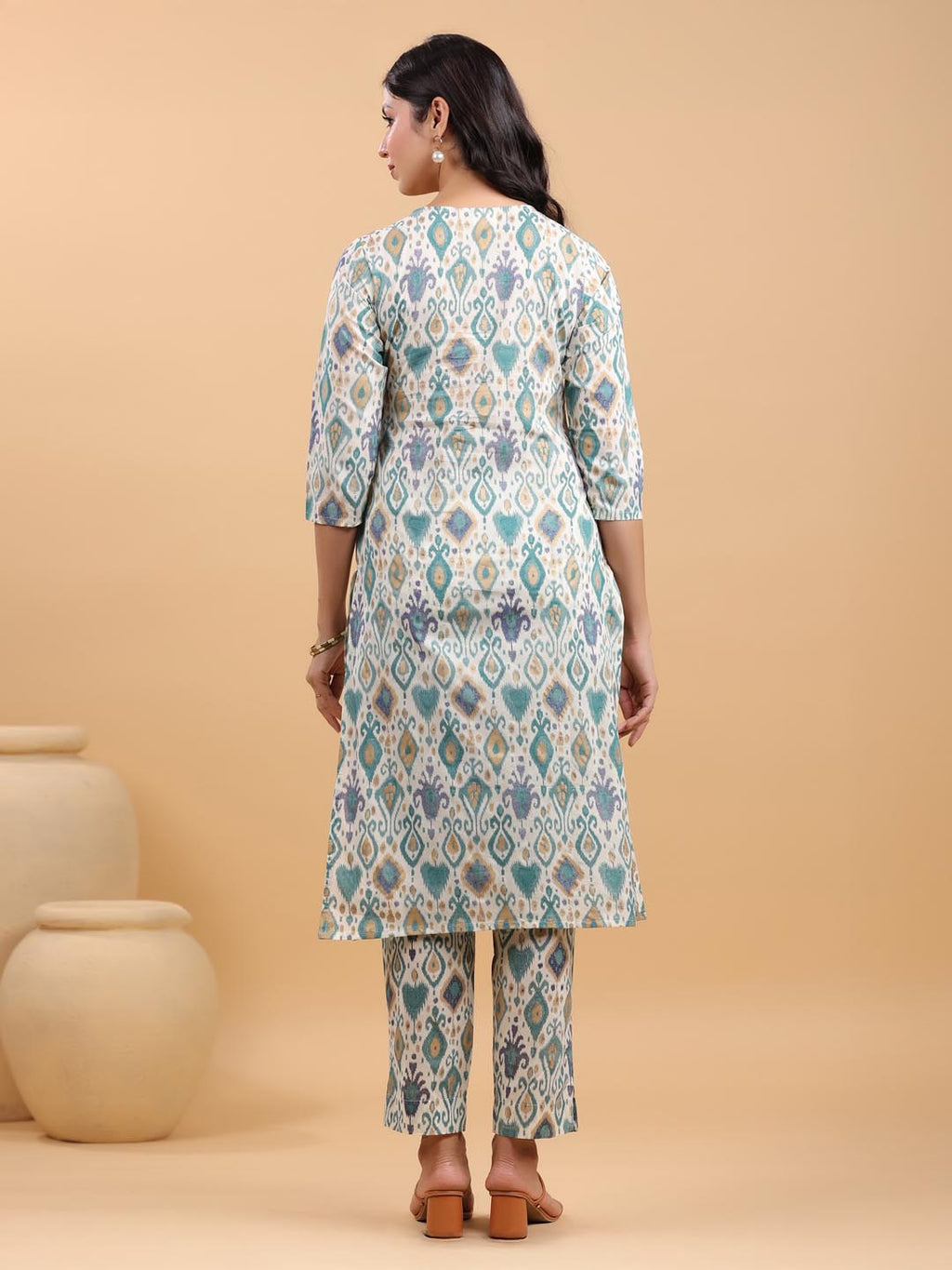 Janasya Light Cotton Ikkat Straight Kurta Set - Distacart