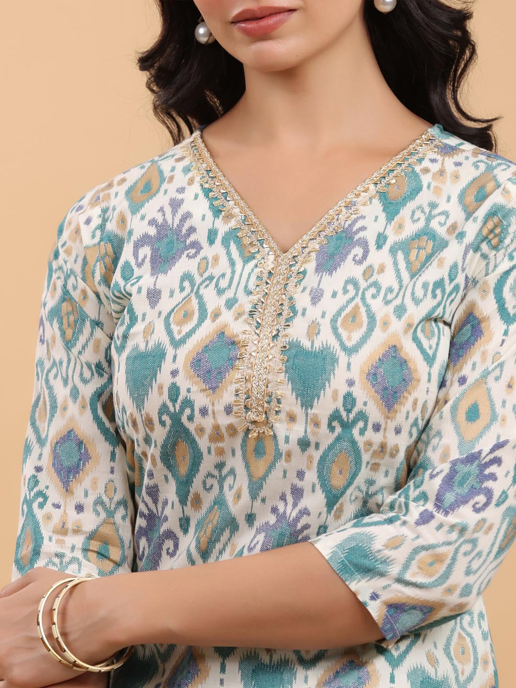 Janasya Light Cotton Ikkat Straight Kurta Set - Distacart