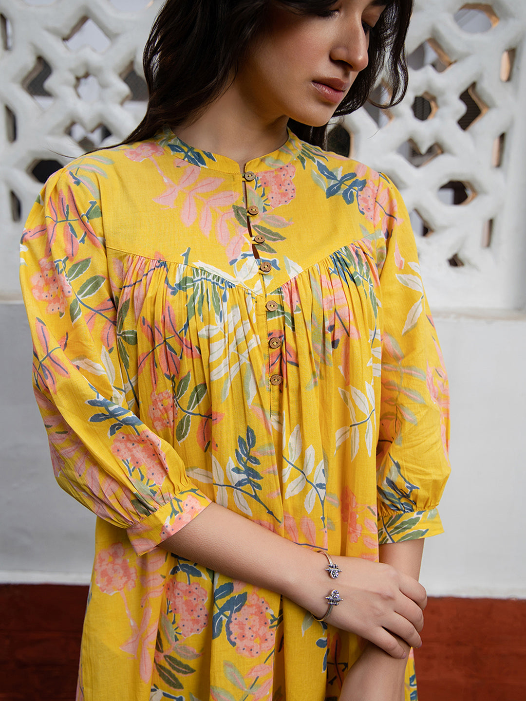 Janasya Light Cotton Tropical Gathered Tunic - Distacart
