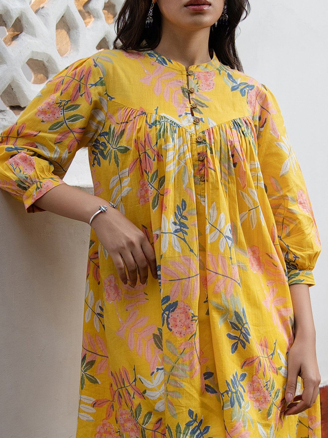 Janasya Light Cotton Tropical Gathered Tunic - Distacart