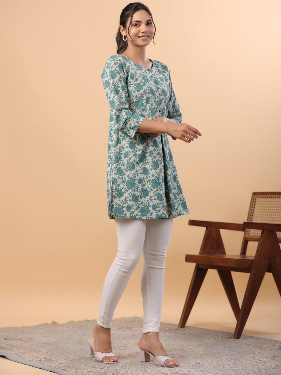 Janasya Light Cotton Floral A-Line Tunic - Distacart