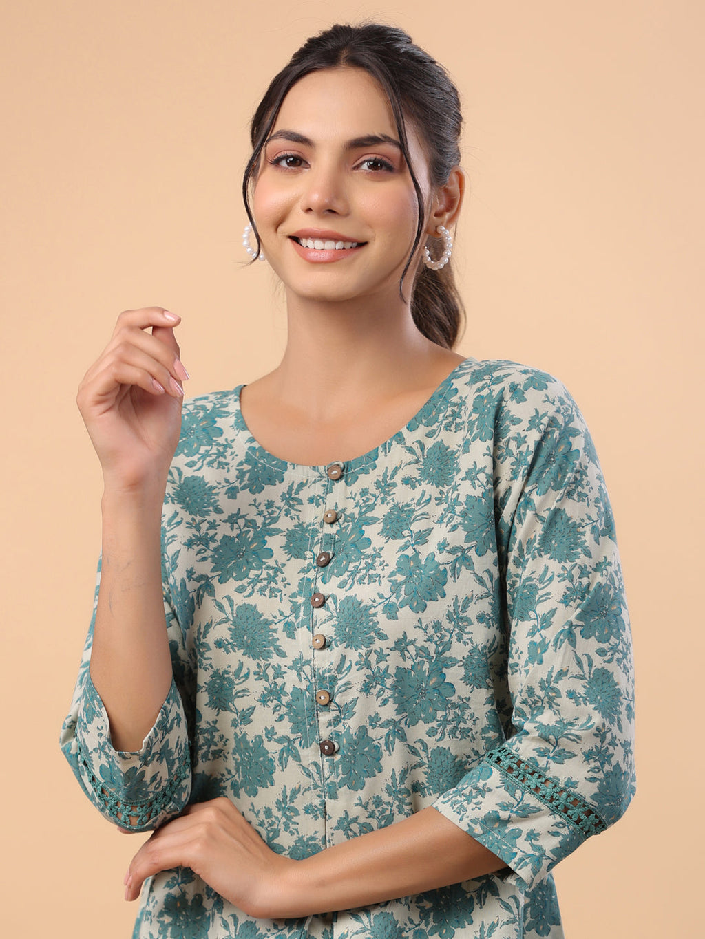 Janasya Light Cotton Floral A-Line Tunic - Distacart