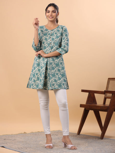 Janasya Light Cotton Floral A-Line Tunic