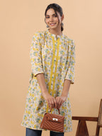 Janasya Beige Cambric Floral Tunic