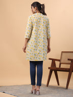Janasya Beige Cambric Floral Tunic