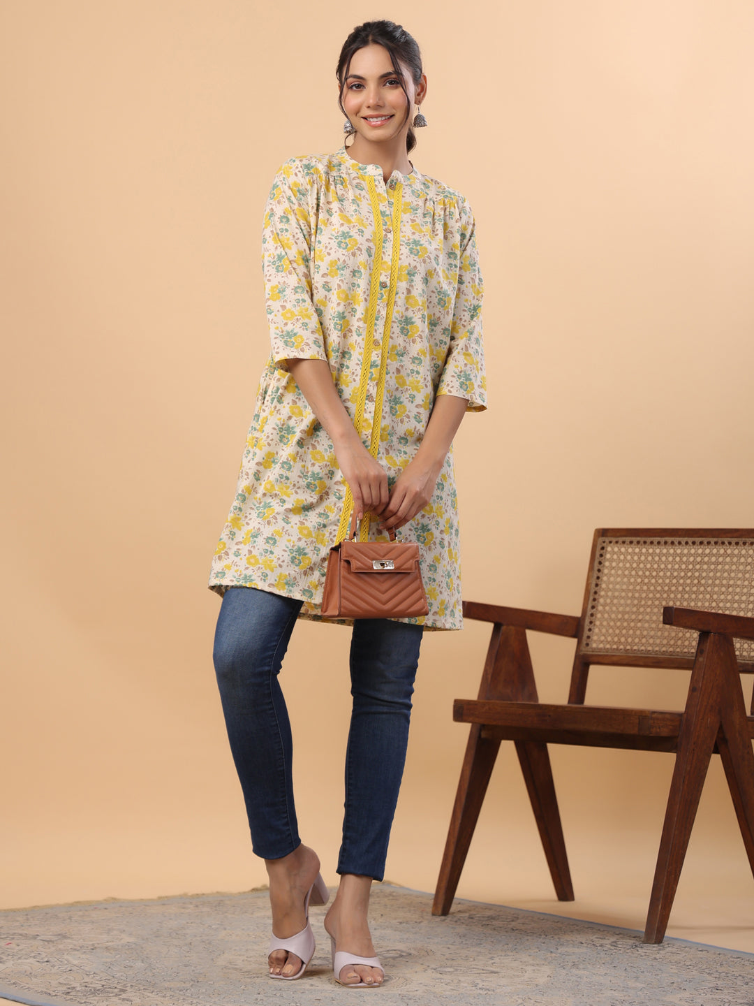 Janasya Light Cotton Floral A-Line Tunic - Distacart