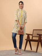 Janasya Beige Cambric Floral Tunic