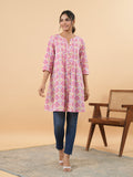 Janasya Pink Cambric Geometric Tunic