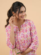 Janasya Pink Cambric Geometric Tunic