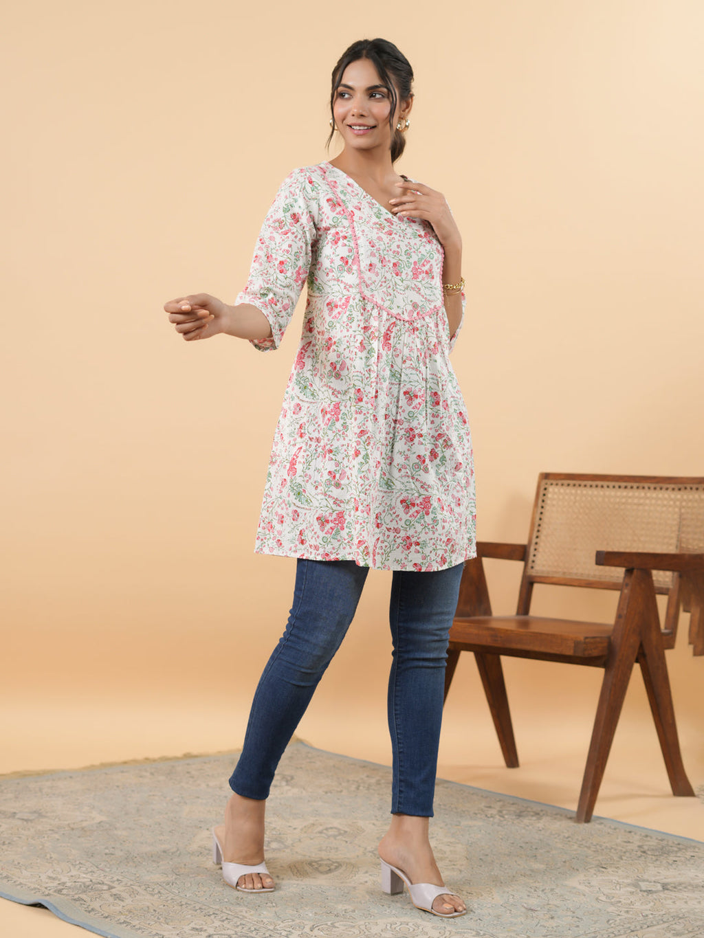 Janasya Light Floral A-Line Tunic - Distacart
