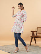 Janasya Light Floral A-Line Tunic - Distacart