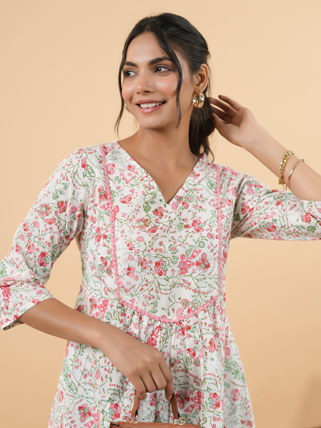 Janasya Light Floral A-Line Tunic - Distacart