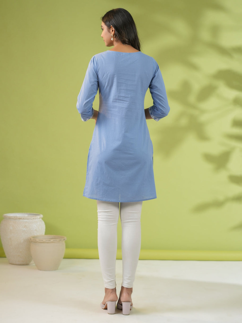 Janasya Blue Cambric Embroidered Tunic