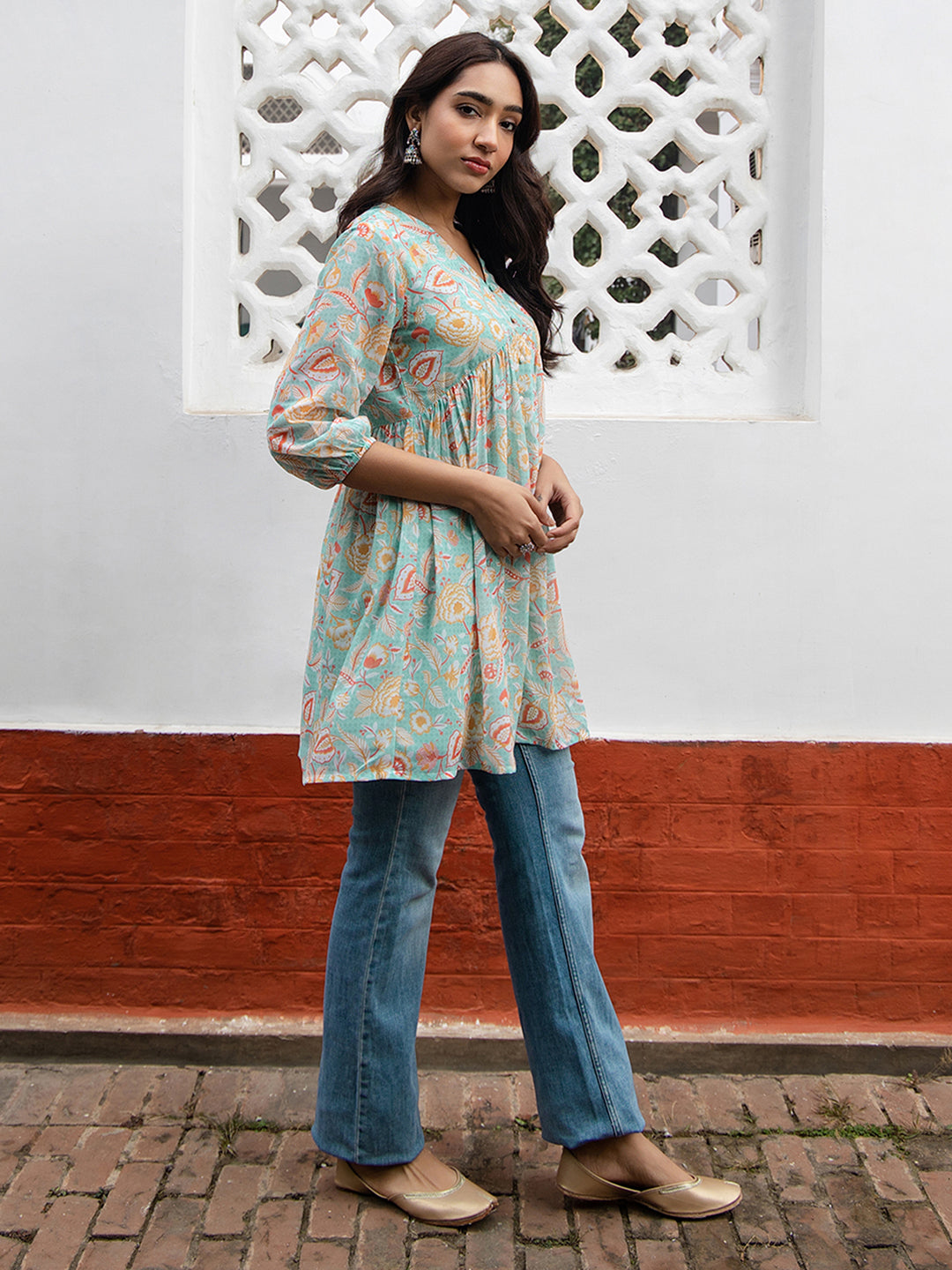 Janasya From Style Master Georgette Floral Gathered Tunic - Distacart