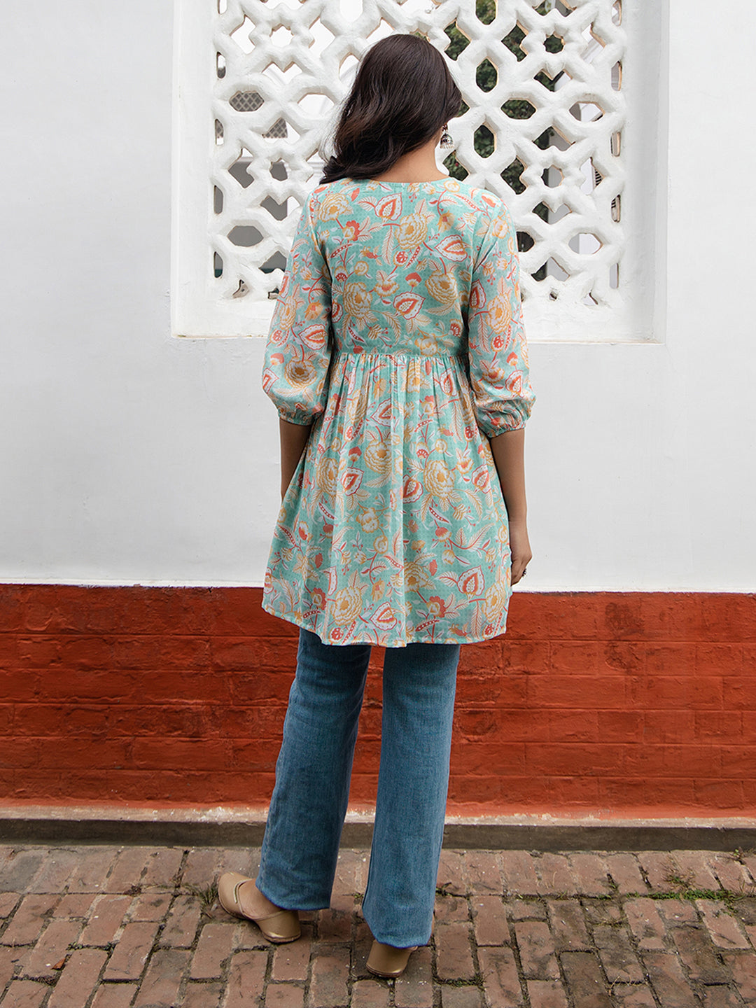 Janasya From Style Master Georgette Floral Gathered Tunic - Distacart
