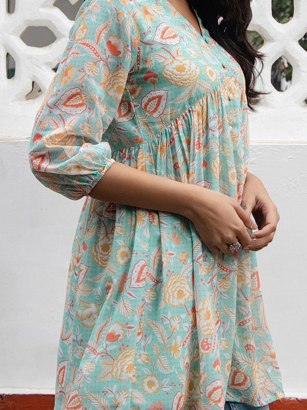 Janasya From Style Master Georgette Floral Gathered Tunic - Distacart
